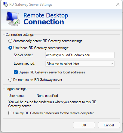 Remote Desktop Gateway setting
